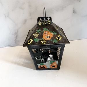 Spooky Hollow Halloween Ghost Lantern Metal Vintage 1998 Votive holder 7" ER2